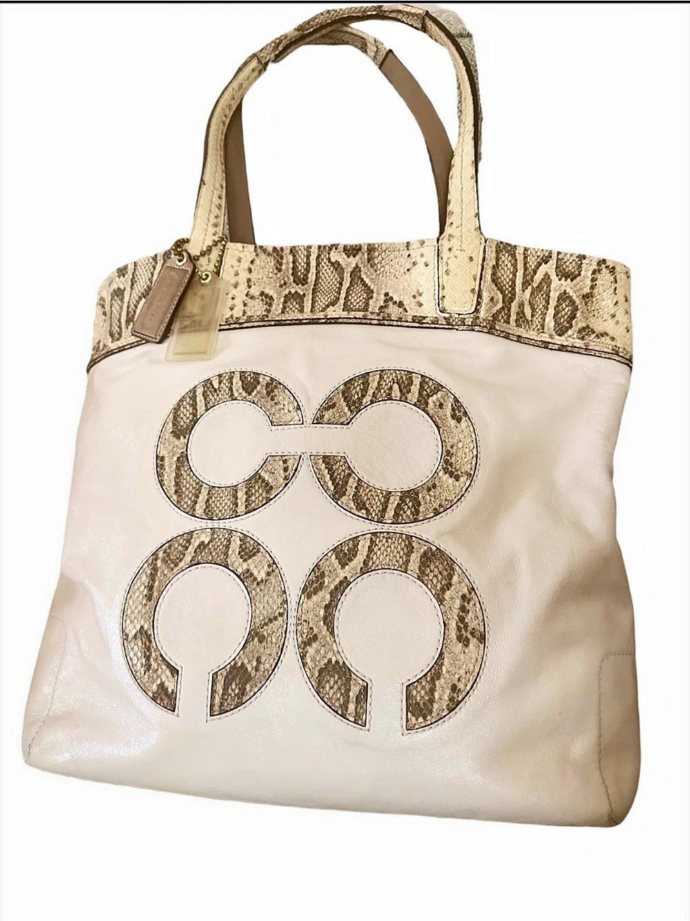 Coach 2011 Audrey Slim Tote bag in cream leather & Python Snakeskin Trim 17043